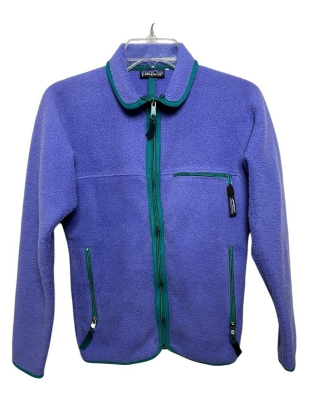 Vintage 90s Patagonia Synchilla Full Zip Fleece Jacket Size XS Purple Teal